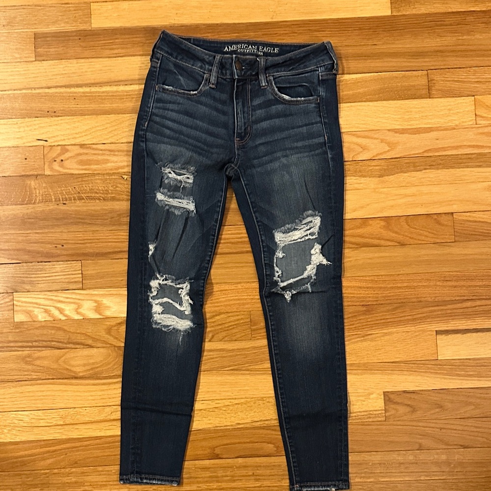 American Eagle Outfitters Navy Ripped Skinny Jeans